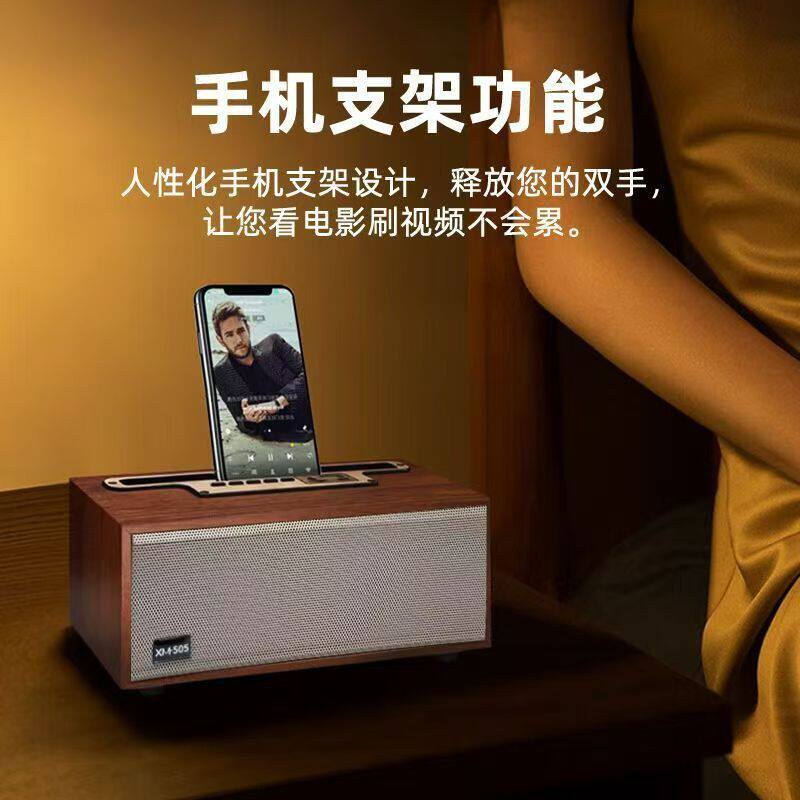 蓝牙音箱家用桌面手机支架复古插卡蓝牙音响定logo礼品便携木音箱
