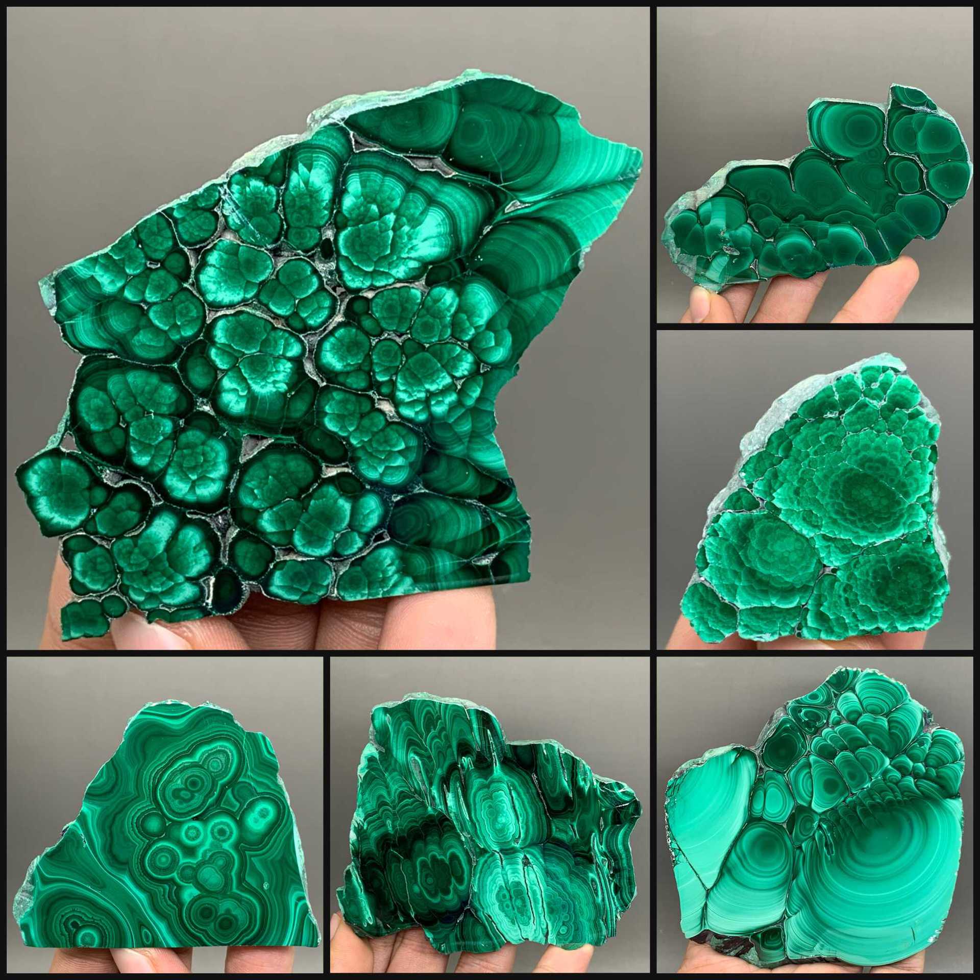 天然水晶孔雀石切片矿物晶体原石打磨观赏石地质科普晶体切片摆件