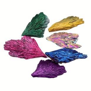 不死鸟尾翼蓝色羽毛火焰电气矿石黑玺镀彩虹钛晶原石家居饰品摆件