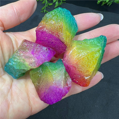 天然白水晶电镀七彩大颗粒原石摆件彩虹色龙息石家居桌面装饰石