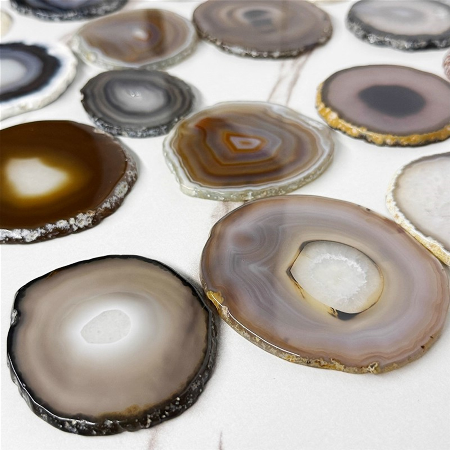 天然玛瑙片水晶体 杯垫 圆形缠丝纹路玛瑙切片摆件装饰茶杯垫防烫