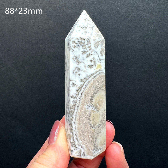 天然草花玉石单尖六棱柱摆件猪肉石原石打磨水晶柱家居摆设8.8cm