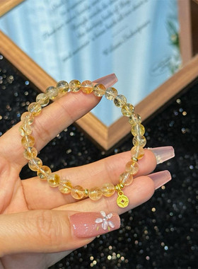 天然黄塔晶单圈手链 黄水晶钱币金字塔招财手串招米转运 精致手饰