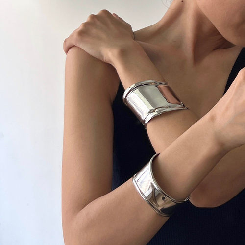 开口宽边几何波浪异形手镯女