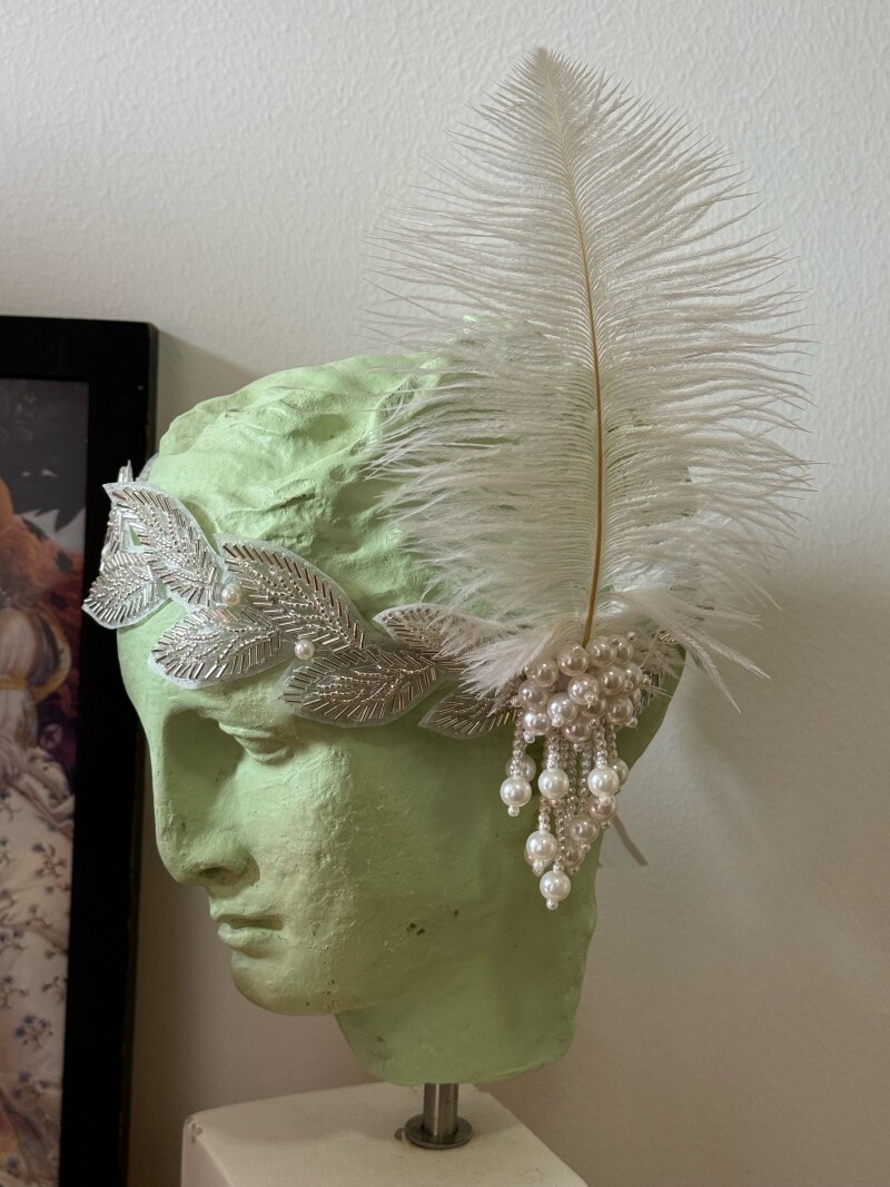 摇儿绕 复古电影 晚宴派对华丽羽毛橄榄枝亮片珍珠钉绑发头饰箍带