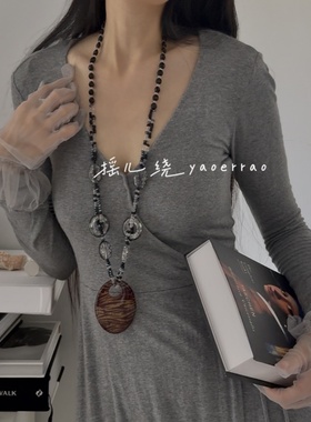 长项链毛衣链几何斑马纹理