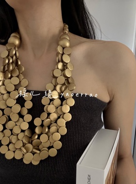 宛如故事中雕像木片质多层颈链