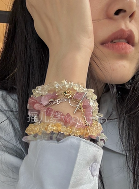 摇儿绕 谁不想送给自己一份好运 chic碎石紫水晶手链叠戴手串珠女