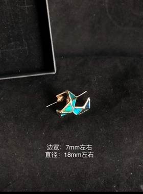 点羽坊不规则几何耳钉孔雀羽点翠925银针防过敏简约气质几何耳环