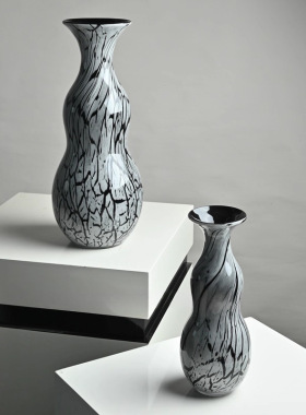 极简石纹玻璃梅瓶花器家居样板间餐厅桌面装饰小口大花瓶酒店