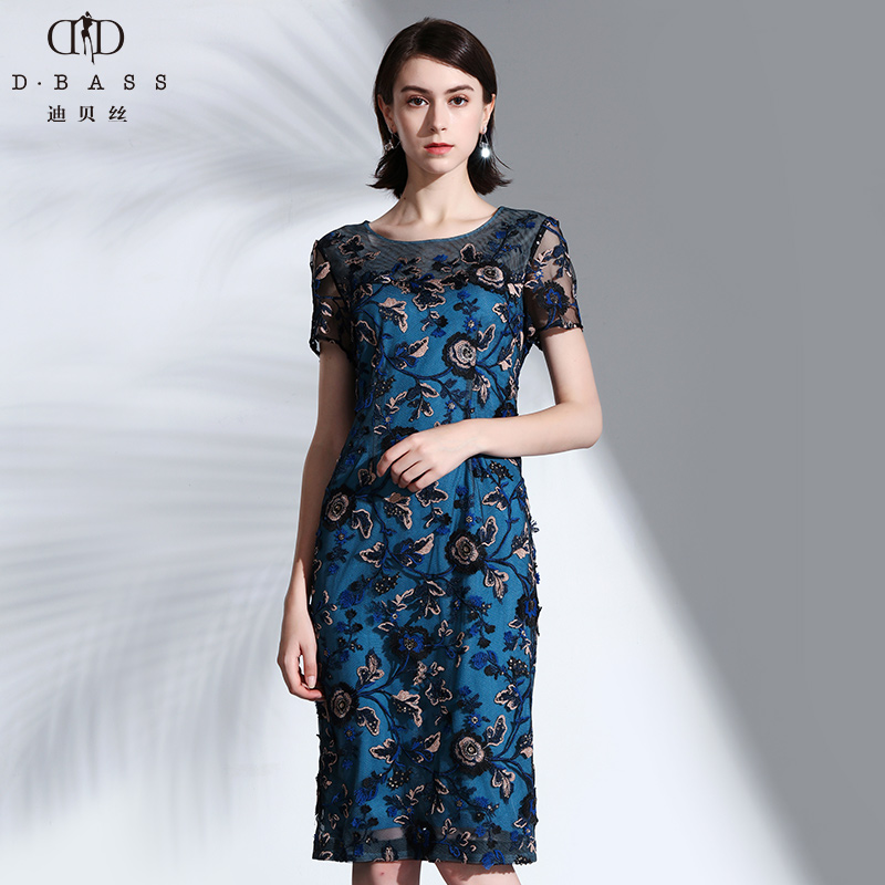 D·BASS/迪贝丝女士新款宴会婚庆蕾丝中长款连衣裙 Y01628T