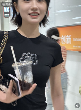 现货 正品 Tart Tart 姜佩瑶同款 修身云朵烫钻T恤 黑色/棕色