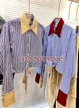 官方授权 现货秒发JUNWEI LIN 2023春秋外穿百搭小众蓝白条纹上衣