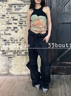 现货 正品 Openyy24ss新款韩国设计师品牌黑色工装休闲裤