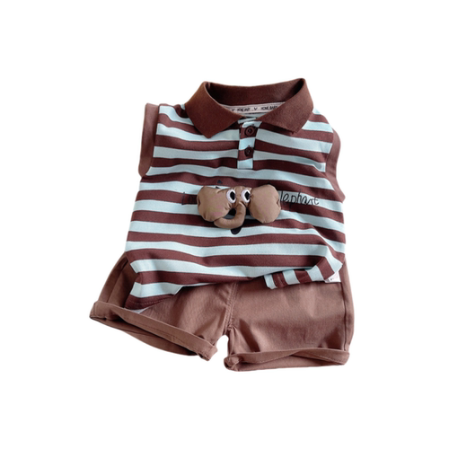 三折品牌特价清仓撤柜亲子装中小童夏条纹无袖翻领衫背心短裤套装