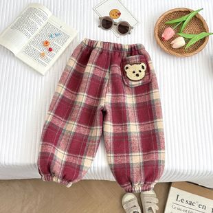 子保暖小熊休闲裤 三折品牌特价 清仓撤柜中大童秋冬加绒加厚格格裤