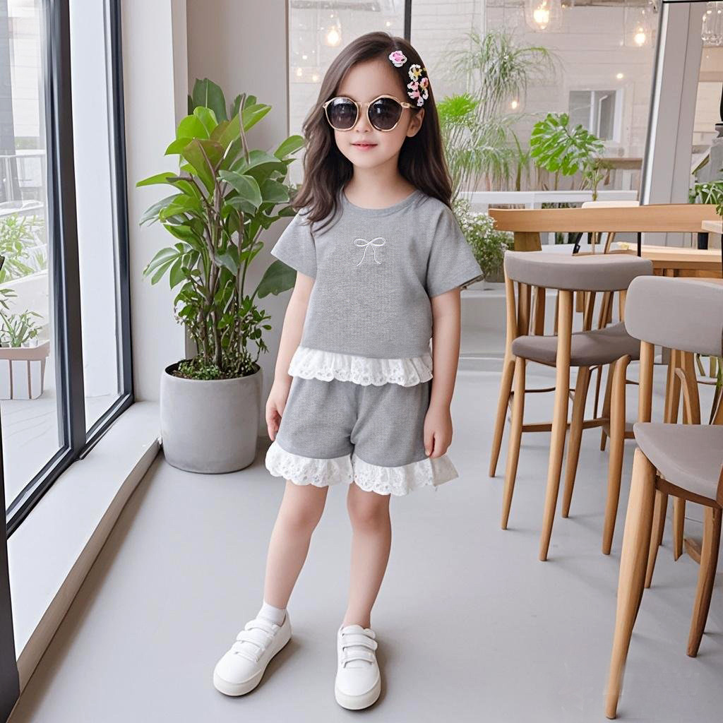 三折品牌特价清仓撤柜中大童夏季蕾丝边柔软亲肤短袖透气短裤套装