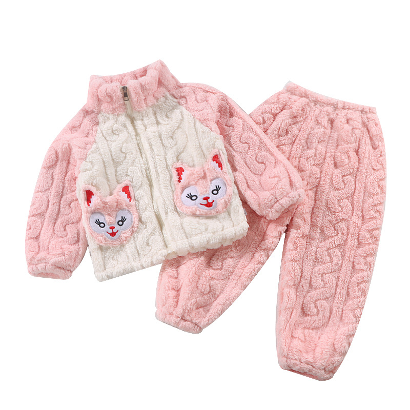 三折品牌特价撤柜清仓亲子装中大童秋冬睡衣双面拉链珊瑚绒家居服