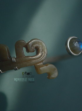 【骑单车的猫】原创设计 做旧和田玉手镯 拉长石银镯子男女复古风