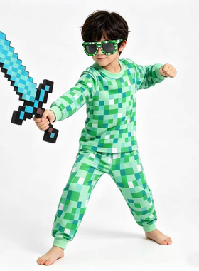 我的世界Minecraft 苦力怕男儿童夏季睡衣套装男童家居服游戏周边