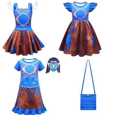 万圣节cos服阿凡达Avatar 衣服女童夏季飞飞袖连衣裙表演服装
