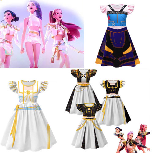 kpop猎魔女团连衣裙女童zoey米拉mira打歌女孩儿童3D万圣节cos服