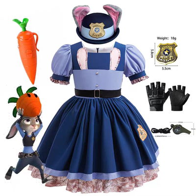 新款疯狂动物城Zootopia 2朱迪服女童兔子警官女童夏季礼服连衣裙