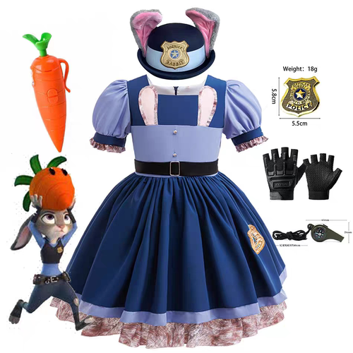 新款疯狂动物城Zootopia 2朱迪服女童兔子警官女童夏季礼服连衣裙