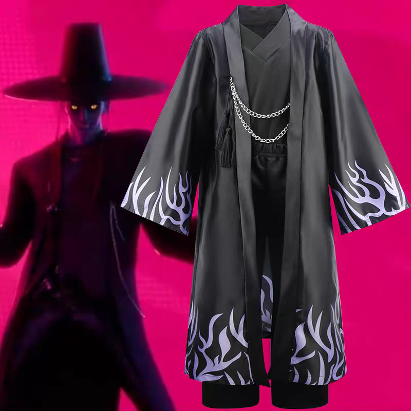 K-POP明星猎魔女团cos服恶魔男团黑色印花恶魔服角色舞台演出C服