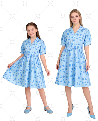 新款Matilda玛蒂尔达cos服儿童蓝色几何印花连衣裙校园演出服装