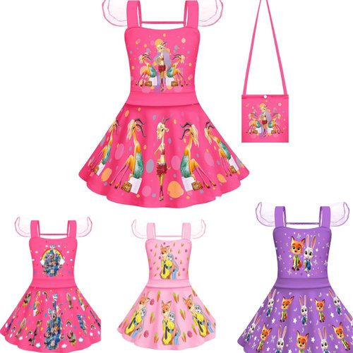 潮Zootopia新款女童芭蕾裙连衣裙cosplay疯狂动物城2人物印花裙子