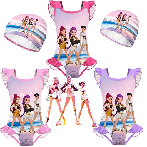 儿童泳衣帽Kpop Demon Hunters猎魔女团鲁米女孩Rumi佐伊连体游泳