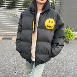 Drew cho笑脸字母美式潮牌冬季情侣款棉衣棉服保暖拉链外套男女