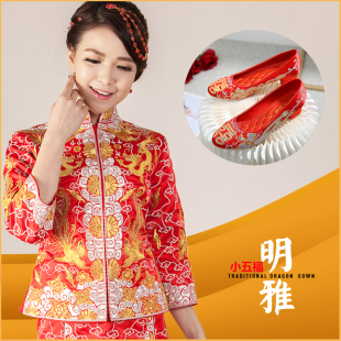 小五福机绣裙褂龙凤褂金银线褂新娘中式 礼服敬酒服旗袍嫁衣可定做