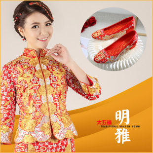 大五福机绣裙褂龙凤褂金银线褂新娘中式 礼服敬酒服旗袍嫁衣可定做