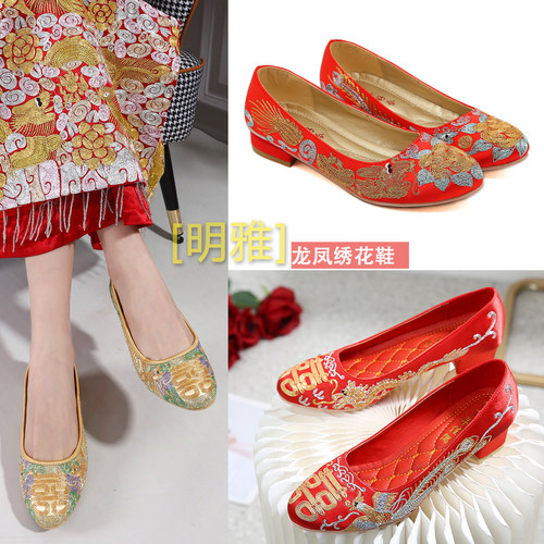 百年佳偶中跟传统手工金银线婚鞋