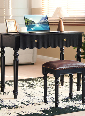 实木书桌学习桌美式卧室家用写字桌办公桌子书房电脑桌黑色梳妆台