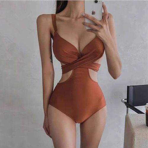 露背女连体比基尼钢托聚拢泳衣