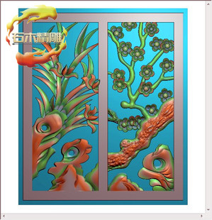 新款墓碑碑板5-083 梅花兰花石碑雕刻图边板栏板精雕图灰度浮雕图