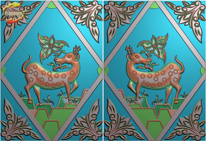 新墓碑碑板229 梅花鹿护栏板石碑边板石材雕刻精雕图灰度图浮雕图