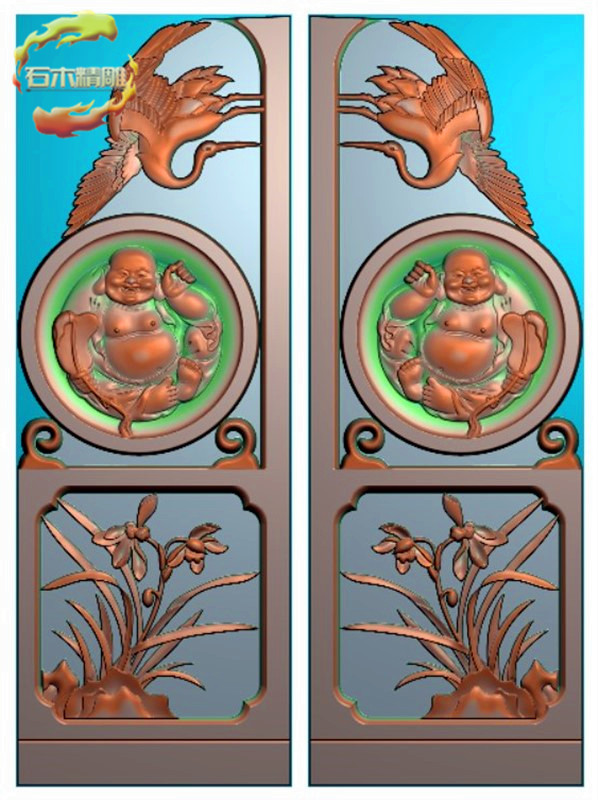 新款墓碑抱鼓202 兰花仙鹤罗汉寸鼓碑板精雕图灰度浮雕图石材雕刻