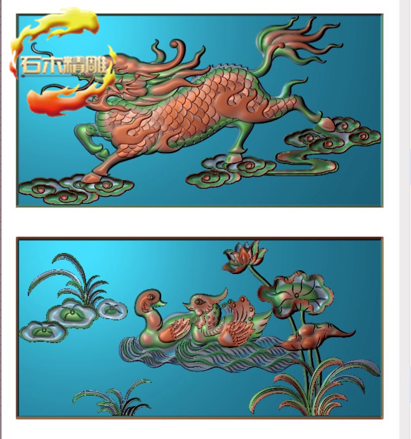 新款墓碑碑板195 麒麟栏板护栏石材电脑雕刻图精雕图灰度浮雕图