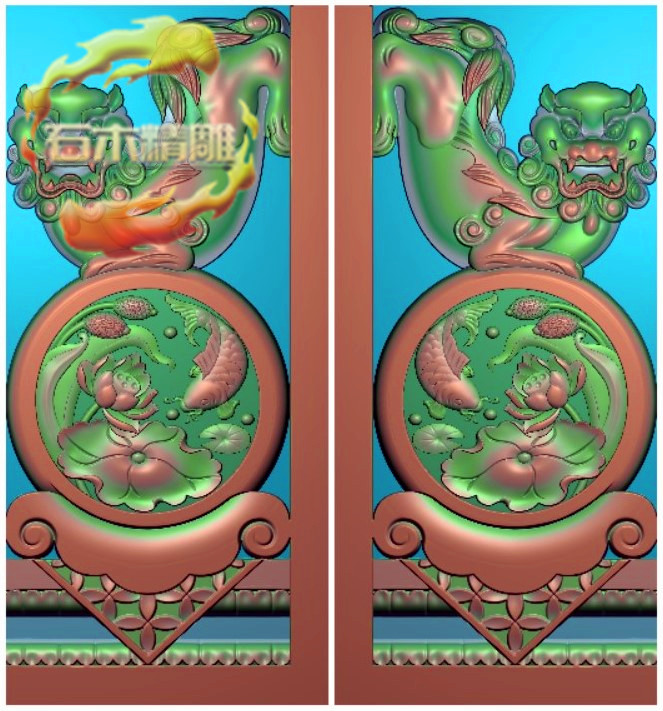 新墓碑抱鼓166 狮子荷花鱼边鼓寸鼓石碑精雕图灰度浮雕图石材雕刻