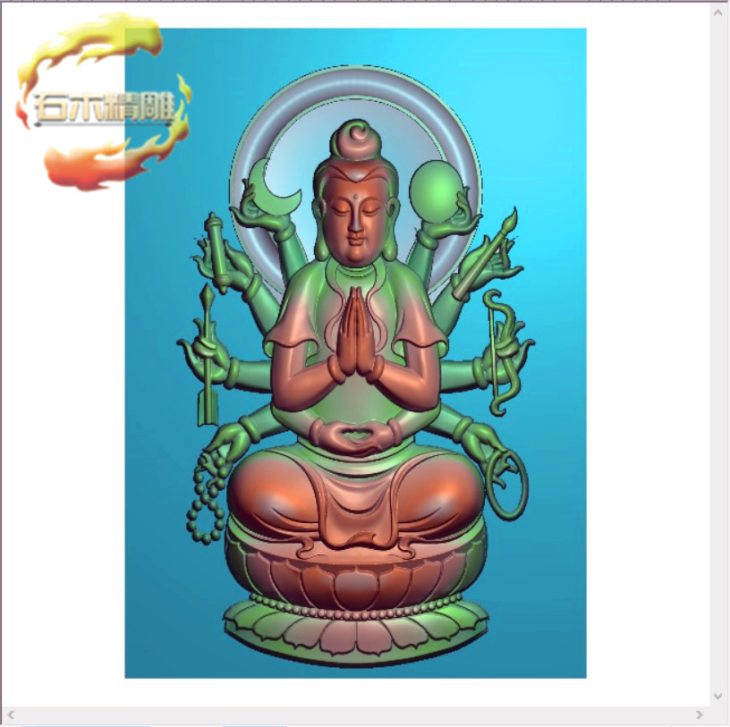 石材雕刻人物图15 精雕图浮雕图灰度图藏式正坐千手观音石碑雕刻