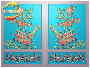 新款墓碑石材8-009 仙鹤荷花精雕图灰度浮雕图石碑边板一对雕刻图