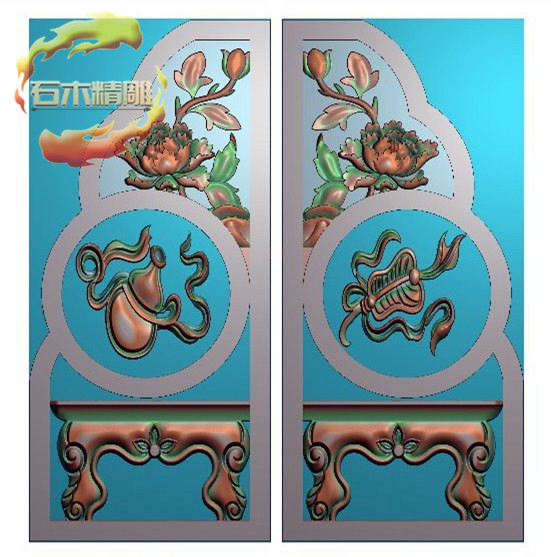 新款墓碑抱鼓102 牡丹花八宝寸鼓边鼓石碑精雕图灰度浮雕石材雕刻