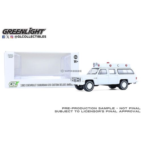 绿光 1:64 1983 雪佛兰萨博班 K20 定制豪华救护车 (普白色)30508