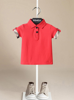 男童夏装红色polo衫儿童衬衫洋气男宝宝周岁服纯棉T恤英伦风童装