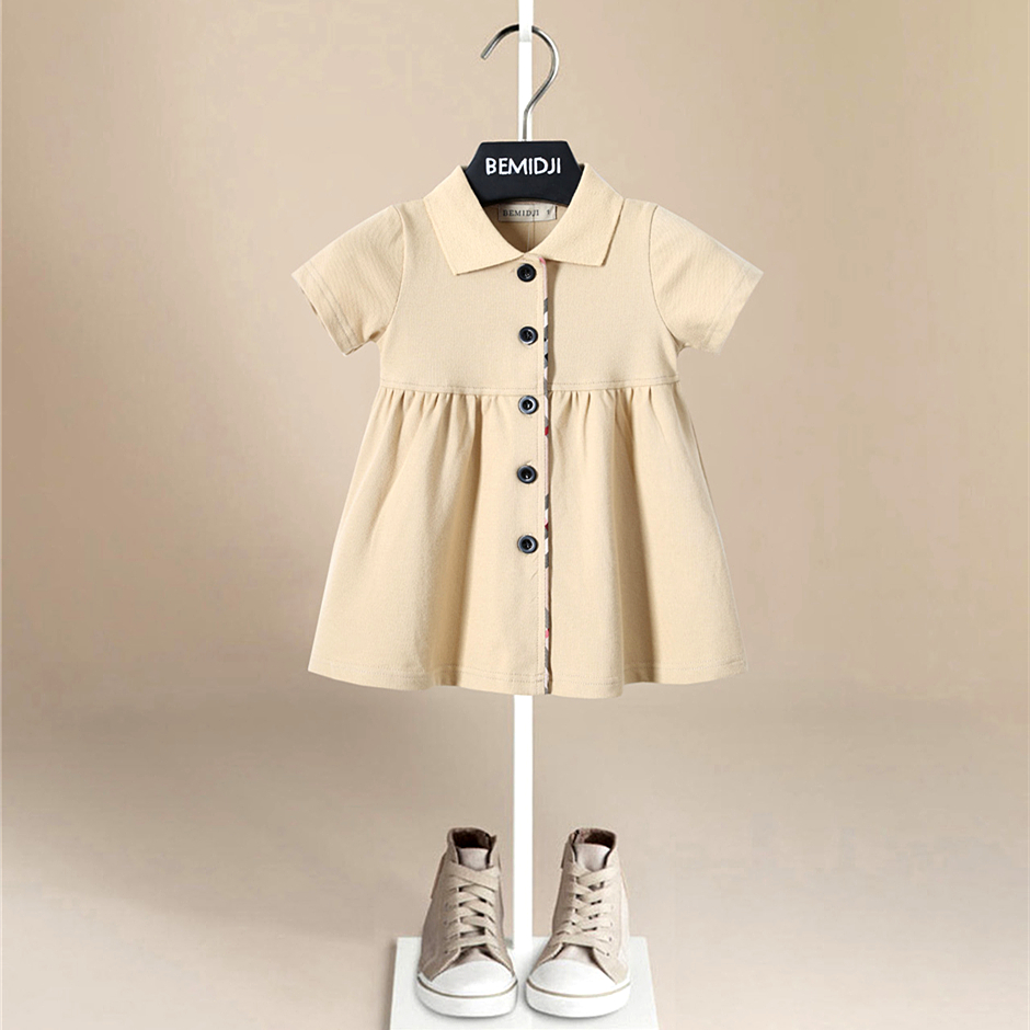 女童夏装纯色翻领连衣裙洋气