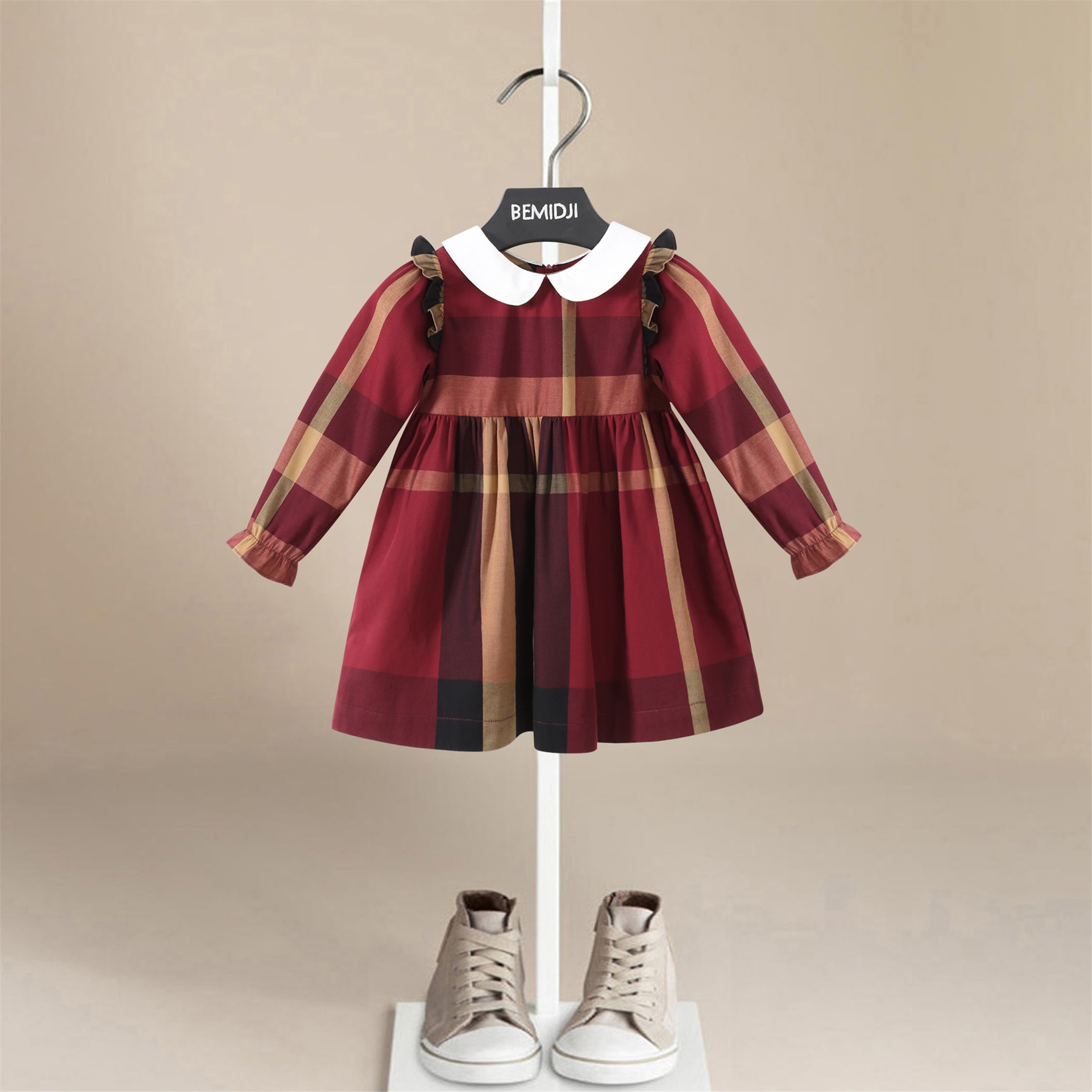 秋季女童格子长袖连衣裙学院风